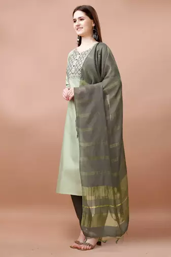 Light green cotton blendpremium designer ready to wear kurta set