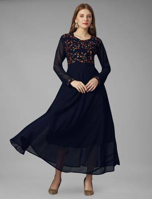 Navy blue georgette premium designer readymade gown 1