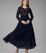 Navy blue georgette premium designer readymade gown