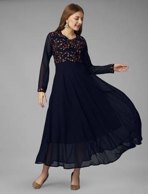 Navy blue georgette premium designer readymade gown 2