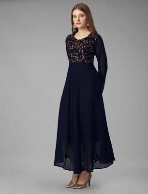 Navy blue georgette premium designer readymade gown 3