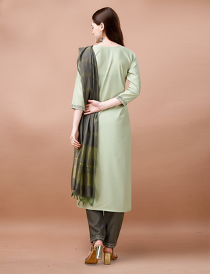 Light green cotton blendpremium designer ready to wear kurta set 4