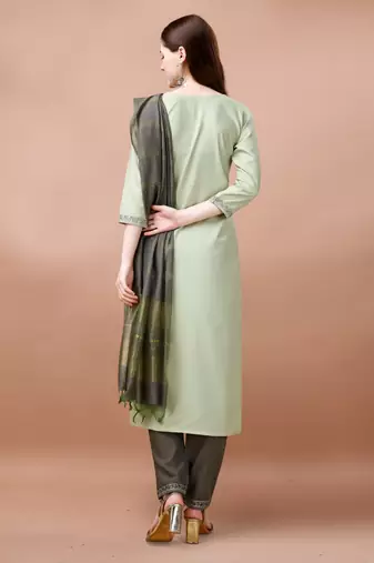 Light green cotton blendpremium designer ready to wear kurta set