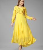 Yellow georgette premium designer readymade gown