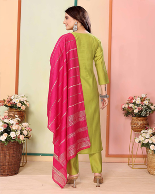Perot green  art silkpremium designer ready to wear kurta set 3