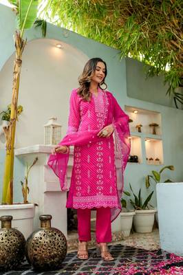 Pink printed cotton kurta set 1