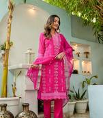 Pink printed cotton kurta set