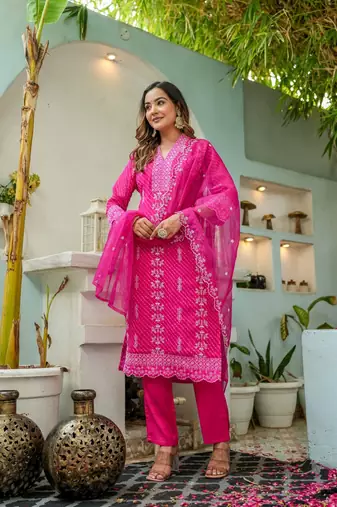 Pink printed cotton kurta set