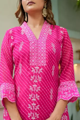 Pink printed cotton kurta set