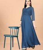 Teal georgette premium designer readymade gown