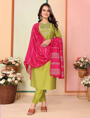 Perot green  art silkpremium designer ready to wear kurta set 4