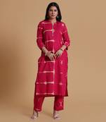 Red cotton tie dye kurta set