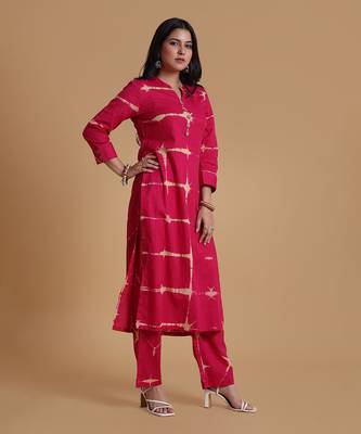 Red cotton tie dye kurta set 3