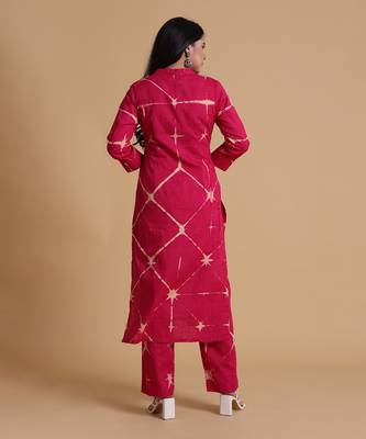 Red cotton tie dye kurta set 4