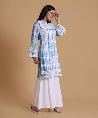 Blue cotton tie dye kurtis 3