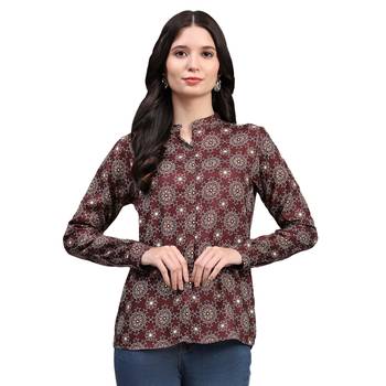 Maroon blended cotton women shirt 1