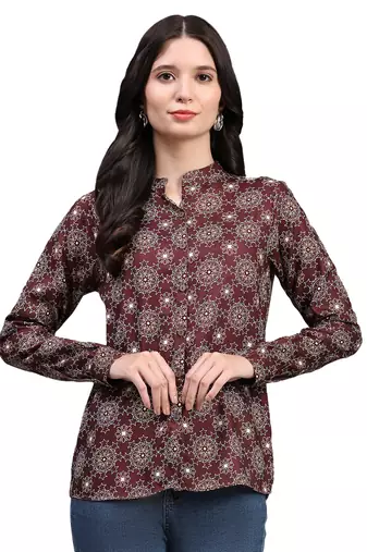 Maroon blended cotton women shirt