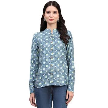 Teal blended cotton women shirt 1