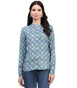 Teal blended cotton women shirt