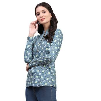 Teal blended cotton women shirt 2