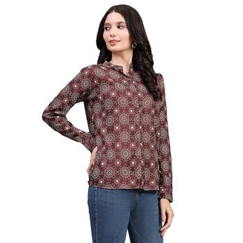 Maroon blended cotton women shirt 3