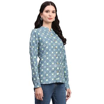 Teal blended cotton women shirt 3