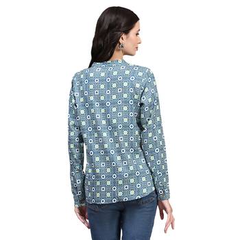 Teal blended cotton women shirt 4