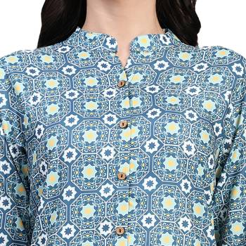 Teal blended cotton women shirt 5