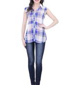 Blue blended cotton women shirt