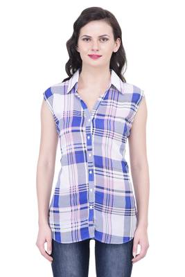 Blue blended cotton women shirt 2