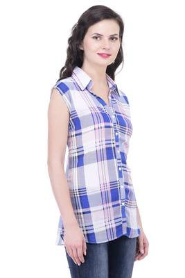 Blue blended cotton women shirt 3