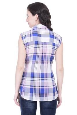 Blue blended cotton women shirt 5