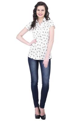 White blended cotton women shirt 1