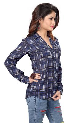 Blue blended cotton women shirt 2