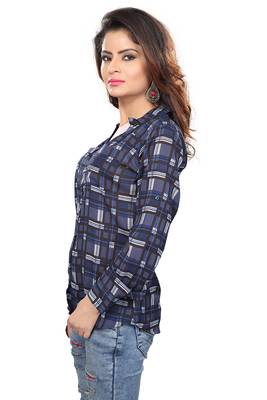 Blue blended cotton women shirt 3