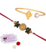 Handmade rakhi combo couple pair gold plated gold bead and ganesha bracelet/bangle rakhi set for bhaiya bhabhi