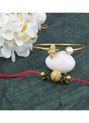 Handmade rakhi combo couple pair gold plated gold bead and ganesha bracelet/bangle rakhi set for bhaiya bhabhi 3