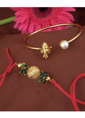 Handmade rakhi combo couple pair gold plated gold bead and ganesha bracelet/bangle rakhi set for bhaiya bhabhi 4