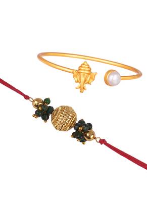 Handmade rakhi combo couple pair gold plated gold bead and ganesha bracelet/bangle rakhi set for bhaiya bhabhi 5