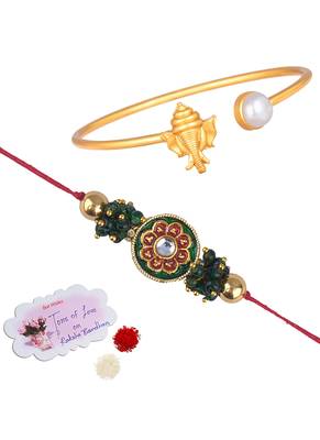 Handmade rakhi combo couple pair real kundan and ganesha bracelet/bangle rakhi set for bhaiya bhabhi 1