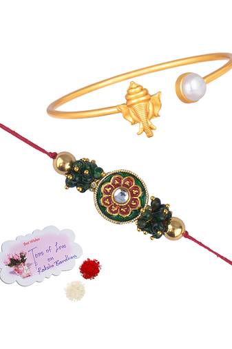 Handmade rakhi combo couple pair real kundan and ganesha bracelet/bangle rakhi set for bhaiya bhabhi