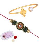 Handmade rakhi combo couple pair real kundan and ganesha bracelet/bangle rakhi set for bhaiya bhabhi