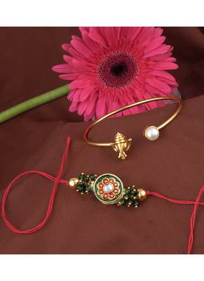 Handmade rakhi combo couple pair real kundan and ganesha bracelet/bangle rakhi set for bhaiya bhabhi 2