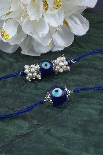 Handmade combo blue evil eye silver plated for brother bhaiya