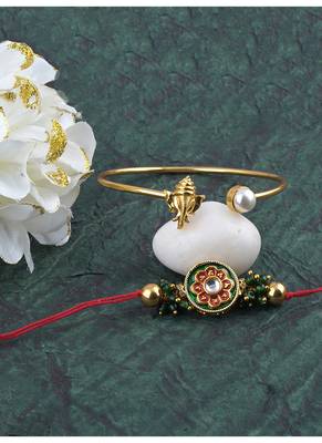 Handmade rakhi combo couple pair real kundan and ganesha bracelet/bangle rakhi set for bhaiya bhabhi 3