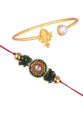 Handmade rakhi combo couple pair real kundan and ganesha bracelet/bangle rakhi set for bhaiya bhabhi 5