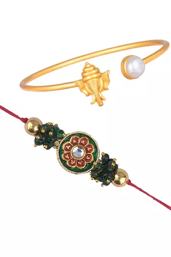 Handmade rakhi combo couple pair real kundan and ganesha bracelet/bangle rakhi set for bhaiya bhabhi