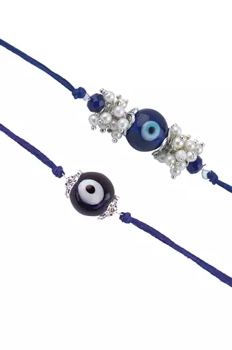 Handmade combo blue evil eye silver plated for brother bhaiya
