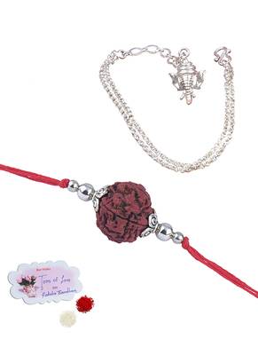Handmade rakhi combo couple pair panch mukhi rudraksh and ganesha charm unisex bracelet silver plated 1