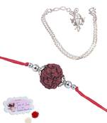 Handmade rakhi combo couple pair panch mukhi rudraksh and ganesha charm unisex bracelet silver plated